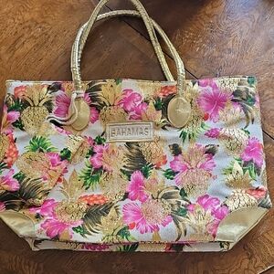 Floral Gold and Pink Tote Bag
